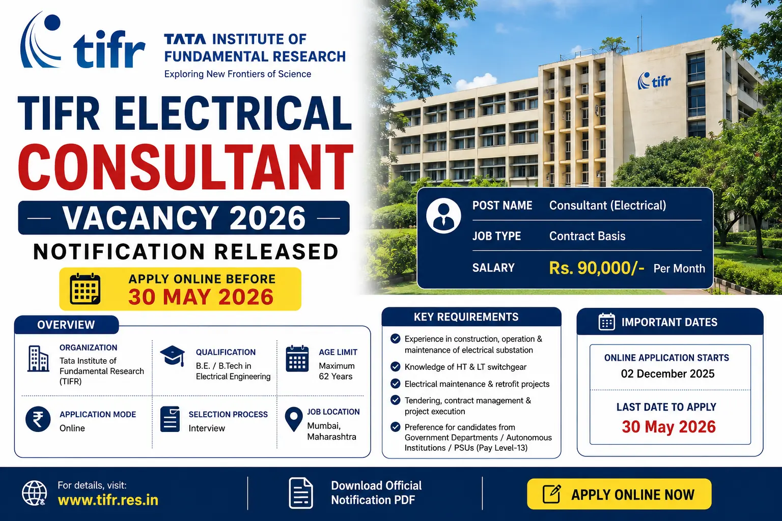 TIFR Electrical Consultant Vacancy 2026